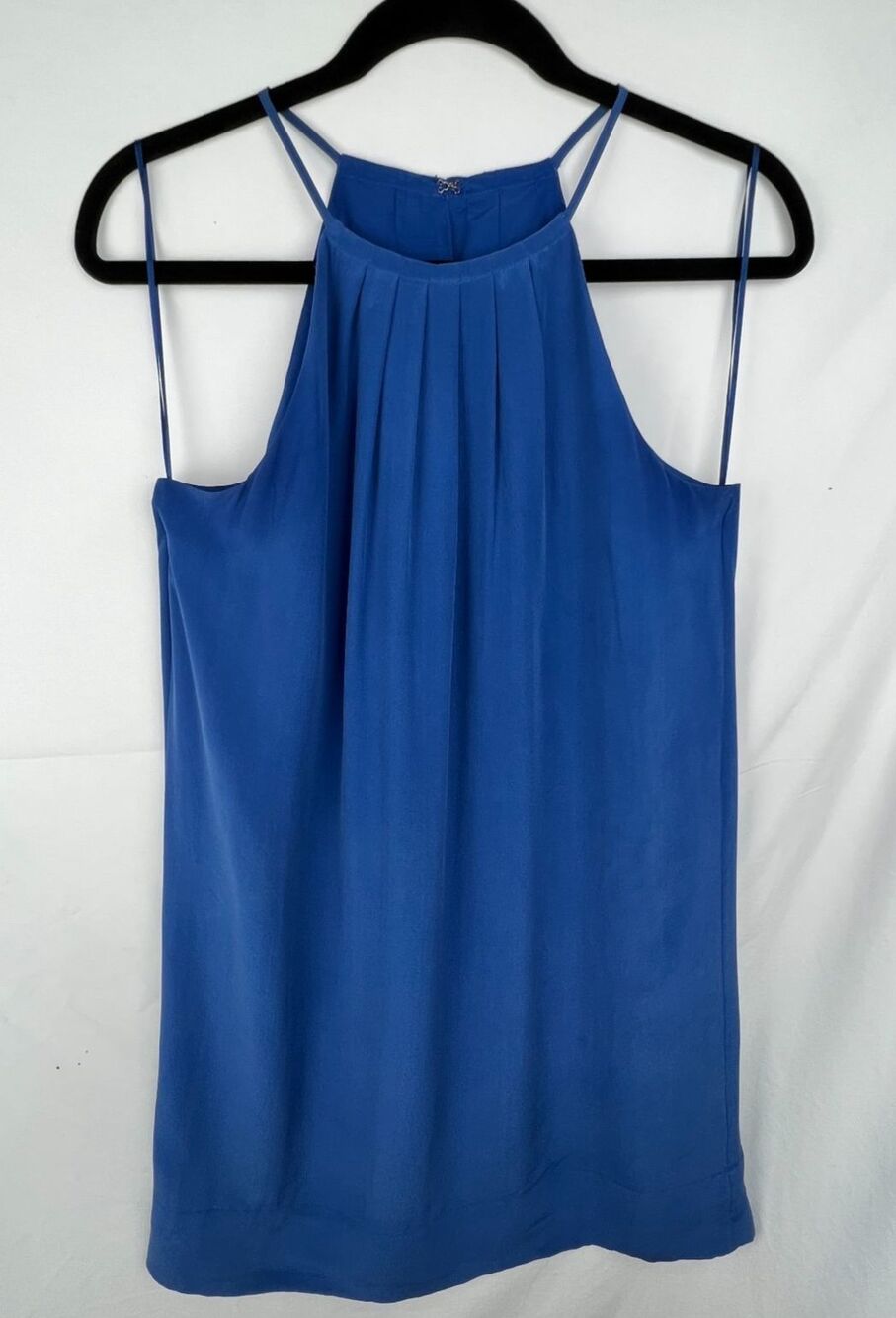 JOIE 100% Silk Shell Blue Halter Mini Dress Pleated Cocktail Wedding Guest M